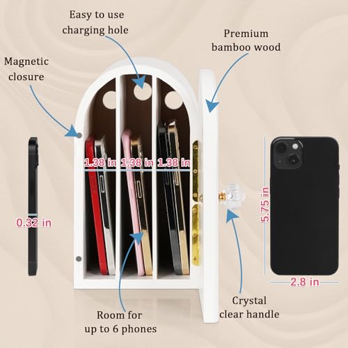 Lzttyee Phone Box for Family Time, Bamboo Cell Phone Jail, 3 Sections Hold 6 Phones, with Charging Holes, Phone Holder Self-Discipline Box, Help Kids Adults Focus Back, Mobile Phone Addiction (White) - Image 2