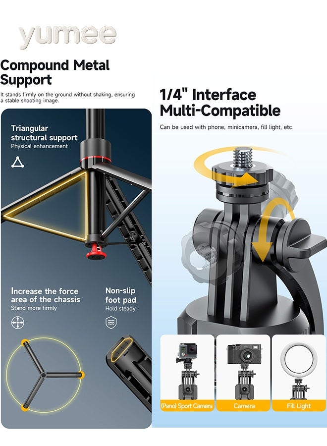 yumee 176cm Tripod Selfie Stick – Phone Tripod with AI Face Tracking, Selfie Stick Tripod with Auto Pop Open Design for Travel, Vlogging, Live Streaming & Group Photos - Image 5