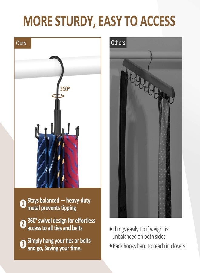 ZEDODIER Tie Hanger for Closet, Rotatable Tie Organizer for Men with 8 Hooks, Heavy Duty Space Saving Tie Rack for Ties and Belts, Black - Image 4