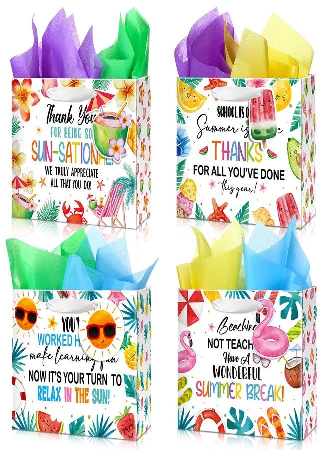 Kolldenn 12 Pcs End of Year Teacher Gifts Appreciation Gift Bag with Tissue Paper 10 x 8 x 4'' Medium Summer Thank You Teacher Wrapping Bag with Tag for Retirement School Year End Appreciation - Image 1