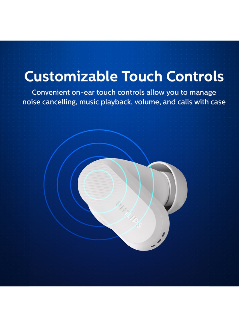 Philips TAT3509 Bluetooth Headphone, 24H Battery, 10mm drivers, IPX4, In-Ear Fit, Noise Canceling, Dynamic Bass, touch controls, white white - Image 3