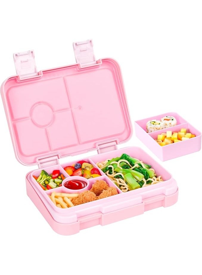 Arabest Bento Lunch Box with 6 Compartments, Leak Proof Lunchbox Snack Boxes for Kids, BPA-Free Reusable On-the-Go Meal and Snack Packing Containers, Pink - Image 1