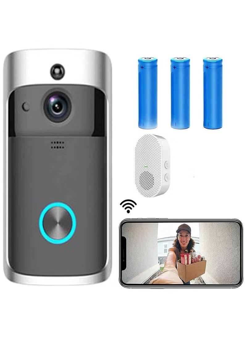 جرس باب ذكي بكاميرا WiFi بدقة HD، جرس لاسلكي مع صوت ثنائي الاتجاه، كشف للحركة، رؤية ليلية، عدسة واسعة وجرس داخلي لتعزيز أمان المنزل - Image 1
