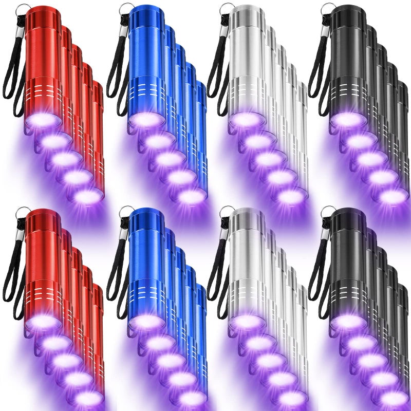 40 Pieces UV Flashlight Black Light Mini UV Handheld Blacklight Flashlights with Lanyard Assorted Colors Detector for Pet Urine and Dry Stains Handheld Blacklight for Scorpion Hunting