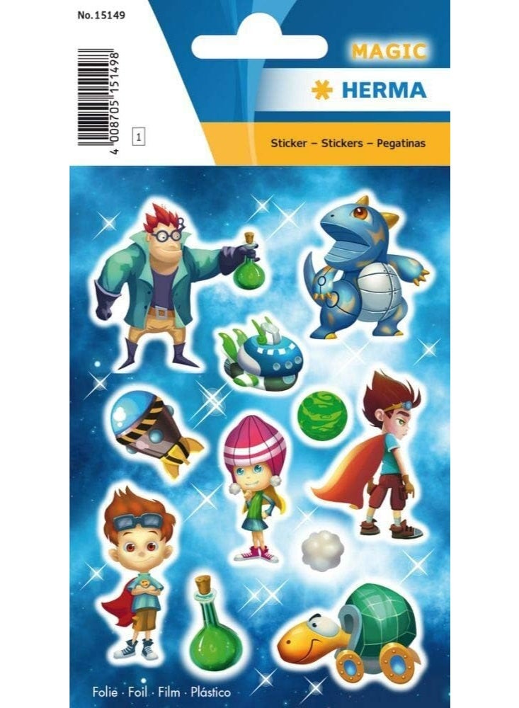 HERMA 15149 MAGIC Stickers for Kids Superhero and Alien Foil Stickers Glossy Decorative Decals for Notebooks School Crafts Scrapbooking and Party Favors - Image 1