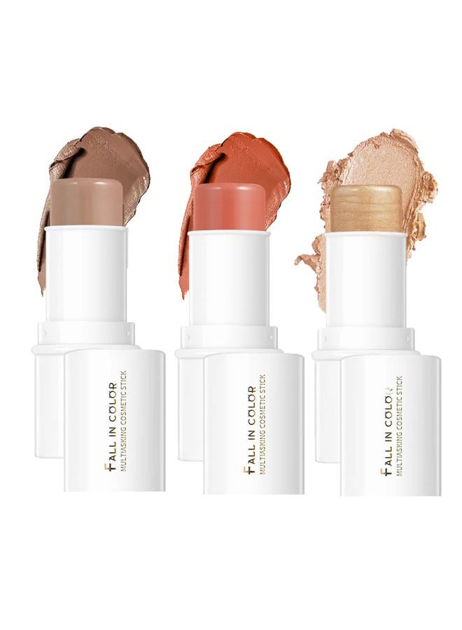 MEICOLY Makeup Sticks Kit, Contour Stick,Blush Stick, Highlight Stick,Facial Repair Bronzer Shading Stick, Cruelty Free Multi Stick Trio Cream Face Blush for Cheeks Lip Eye,02  - Image 1
