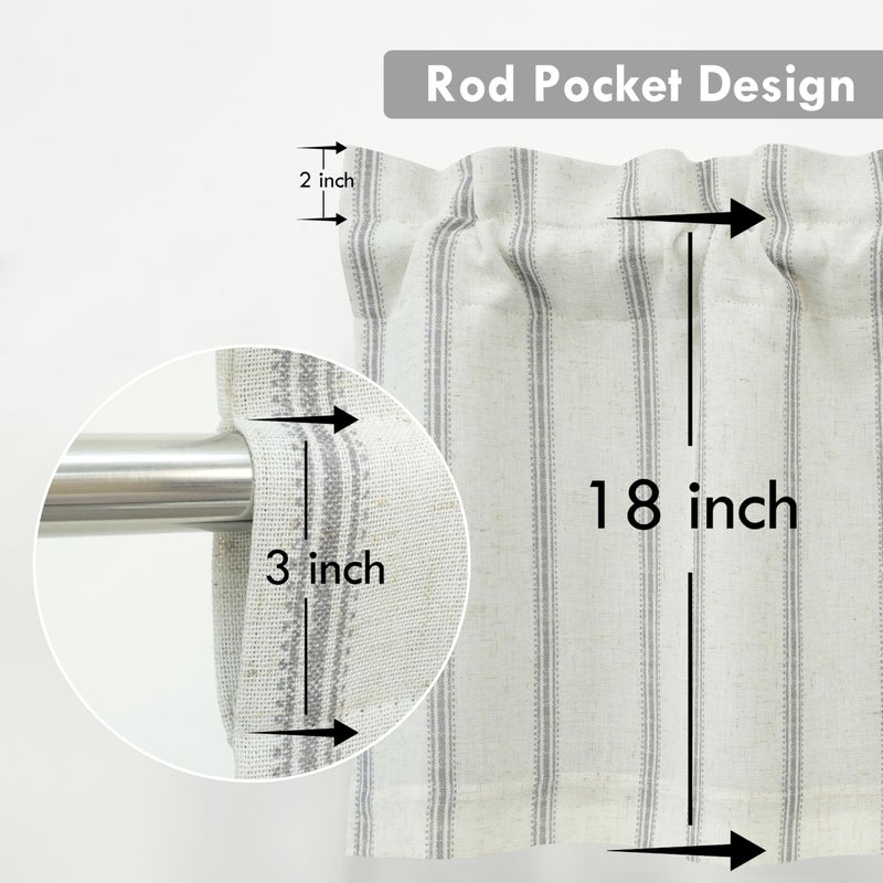 DriftAway Farmhouse Linen Lined Valance Double Layer Thermal Insulated Room Darkening Blackout Window Valances 3 Inch Rod Pocket Vertical Striped Kitchen Valance for Bathroom Single 52 x 18 Inch Gray - Image 3
