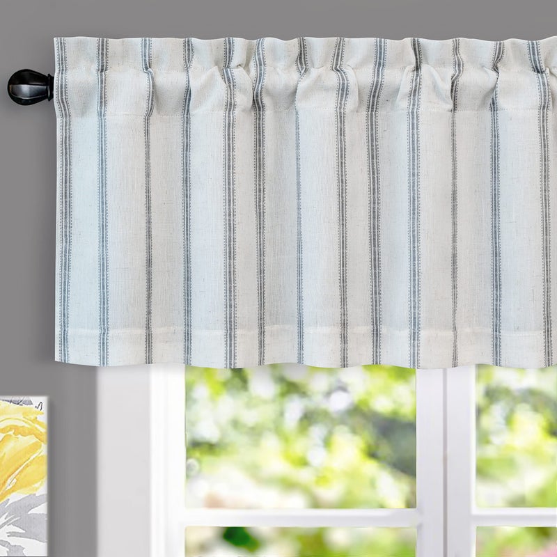 DriftAway Farmhouse Linen Lined Valance Double Layer Thermal Insulated Room Darkening Blackout Window Valances 3 Inch Rod Pocket Vertical Striped Kitchen Valance for Bathroom Single 52 x 18 Inch Gray - Image 1
