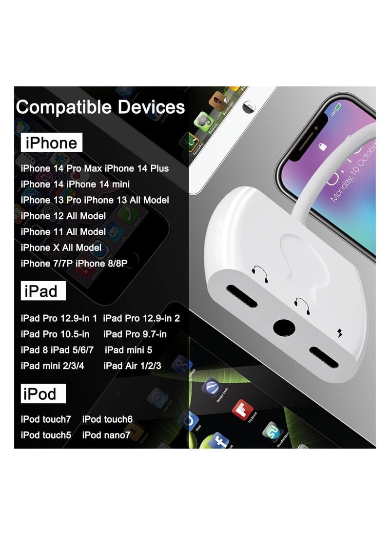 Generic - Lightning to 3.5mm Headphone Jack Audio Adapter Earphone Splitter Adapter with Charging Port for iPhone for iPhone to aux adapter Compatible With iPhone 13 12 11 X 8 7 Support Newest iOS 15 - Image 1