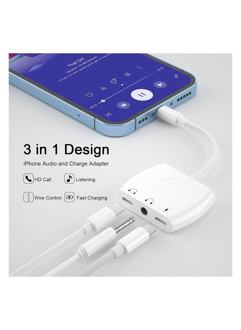 Generic - Lightning to 3.5mm Headphone Jack Audio Adapter Earphone Splitter Adapter with Charging Port for iPhone for iPhone to aux adapter Compatible With iPhone 13 12 11 X 8 7 Support Newest iOS 15 - Image 1