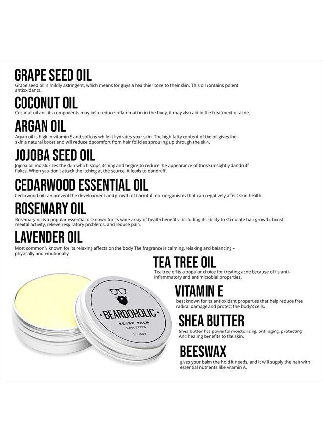 Beardoholic - Beard Balm – 100% Natural with Strong Hold That Lasts All Day - Shapes and Styles Beard with Ease – Eliminate Beard Itch and Dandruff –Unscented, 2 oz or 60 g Size of Container - Image 1