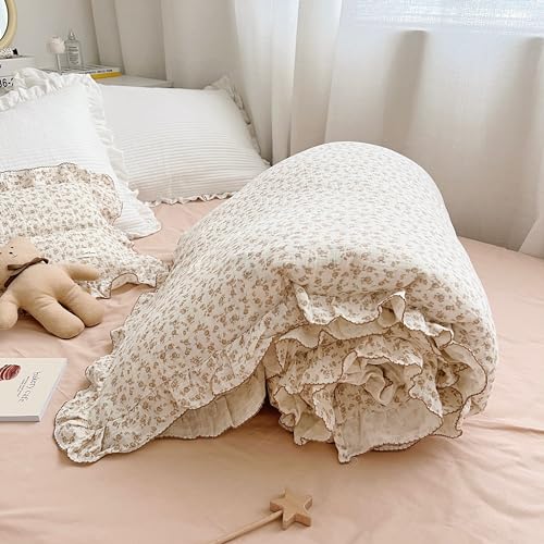 AOJIM Floral Print Kids Duvet Cover with Ruffled Design, 1 Piece Muslin Cotton Toddler Comforter Cover 2-Layer Gauze 47X59'', Camellia Pattern Kids Bedding for Girls Boys, Easy Care & Skin-Friendly - Image 5