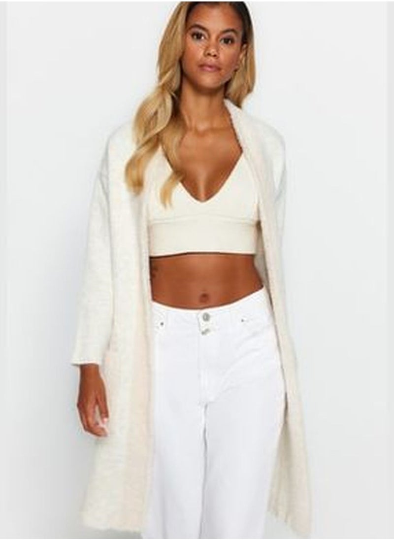 trendyol Ecru Wide Fit Midi Pile Sweater Cardigan TWOAW24HI00107  - Image 3
