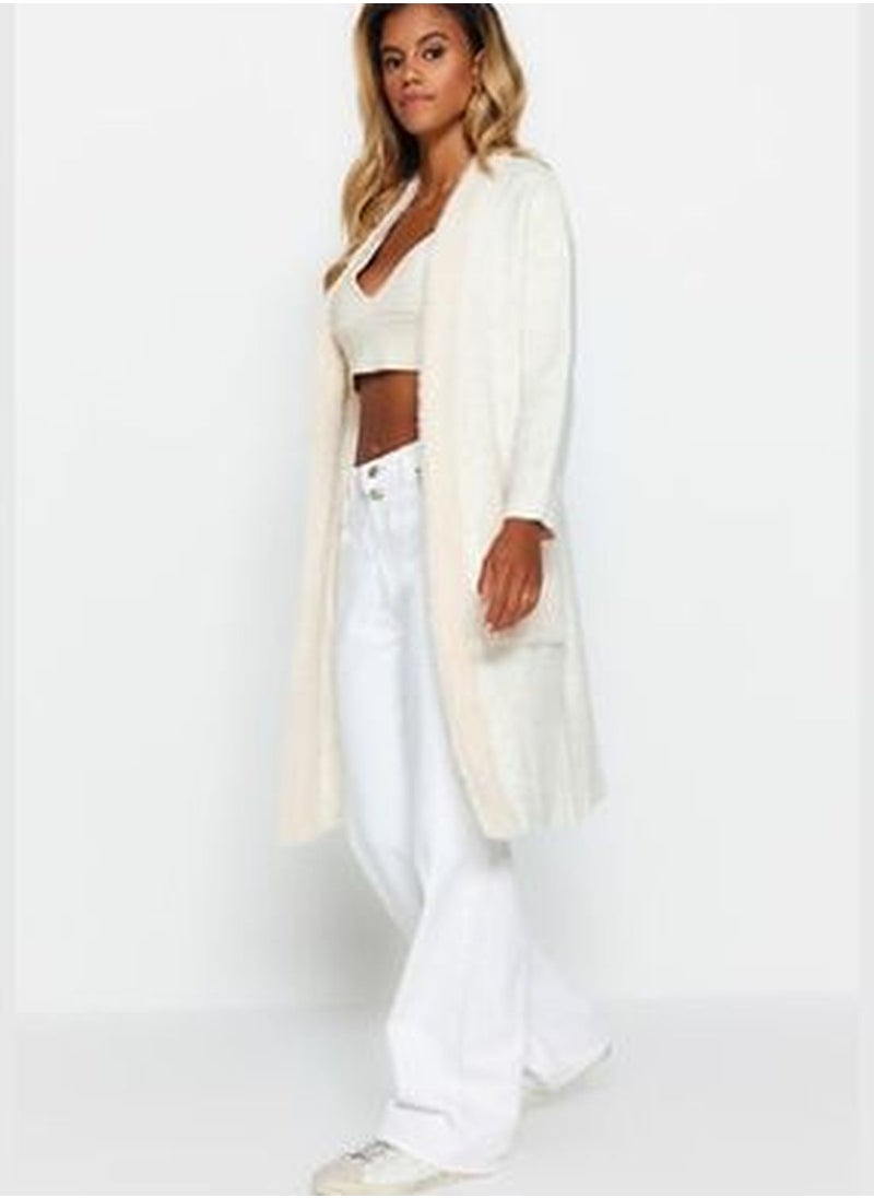 trendyol Ecru Wide Fit Midi Pile Sweater Cardigan TWOAW24HI00107  - Image 2