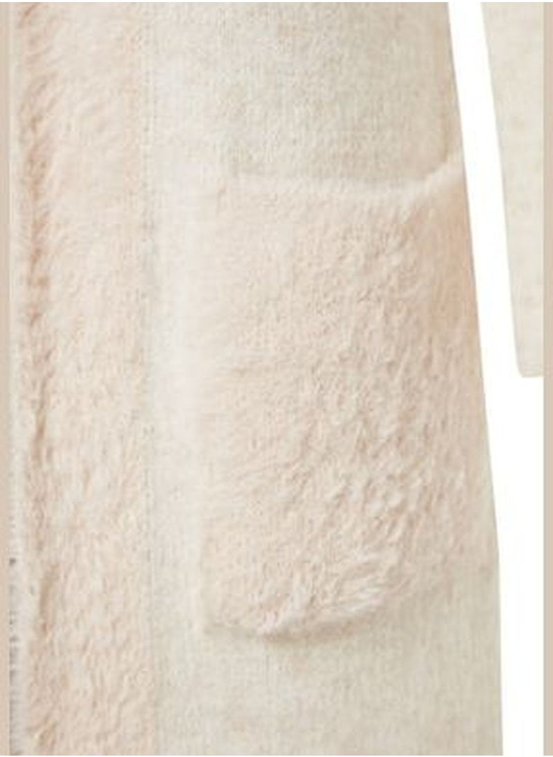 Ecru Wide Fit Midi Pile Sweater Cardigan TWOAW24HI00107