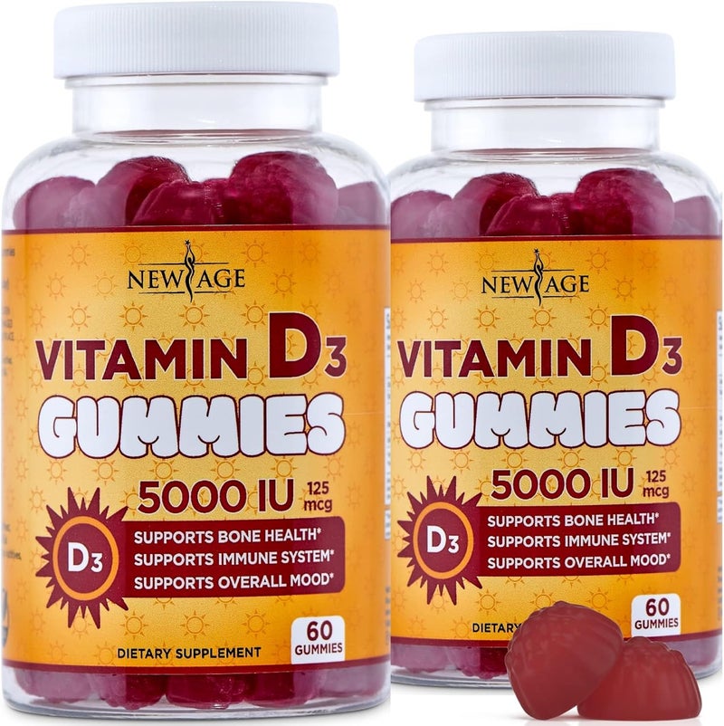 NEW AGE Vitamin D3 5000 IU 125mcg Gummies  Support Immune Support Strong Bone Health  NonGMO GlutenFree DairyFree No Gelatin 120 Gummies Pack of 2 - Image 1