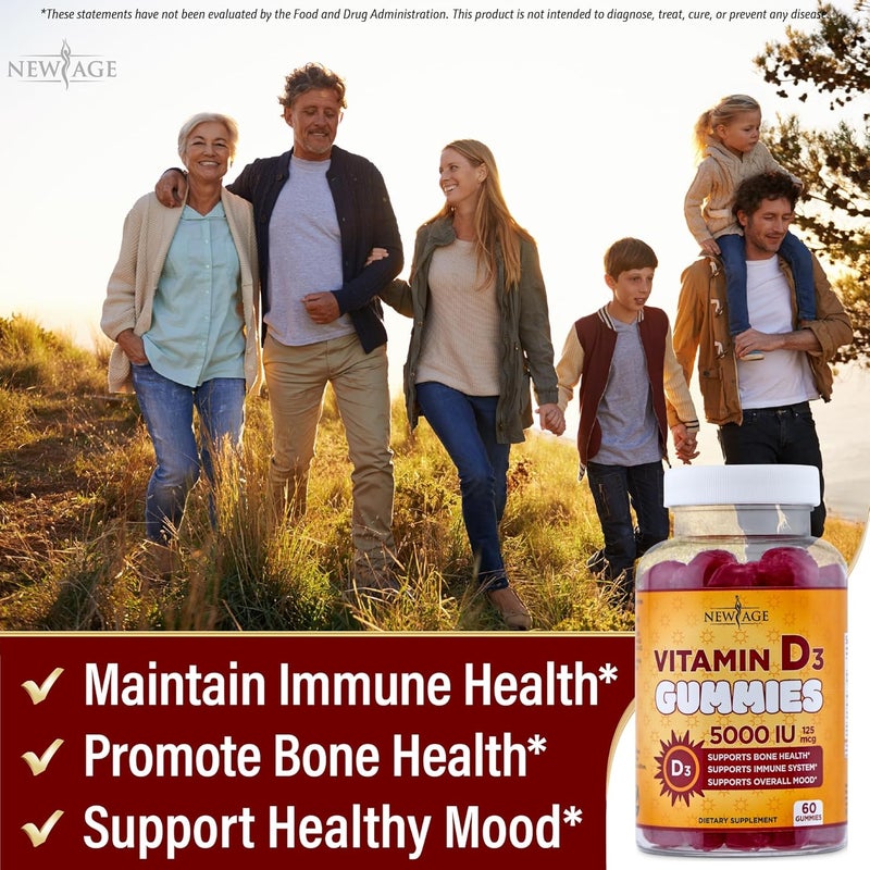 NEW AGE Vitamin D3 5000 IU 125mcg Gummies  Support Immune Support Strong Bone Health  NonGMO GlutenFree DairyFree No Gelatin 120 Gummies Pack of 2 - Image 4