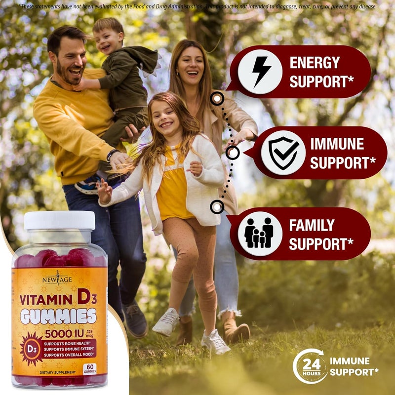NEW AGE Vitamin D3 5000 IU 125mcg Gummies  Support Immune Support Strong Bone Health  NonGMO GlutenFree DairyFree No Gelatin 120 Gummies Pack of 2 - Image 3