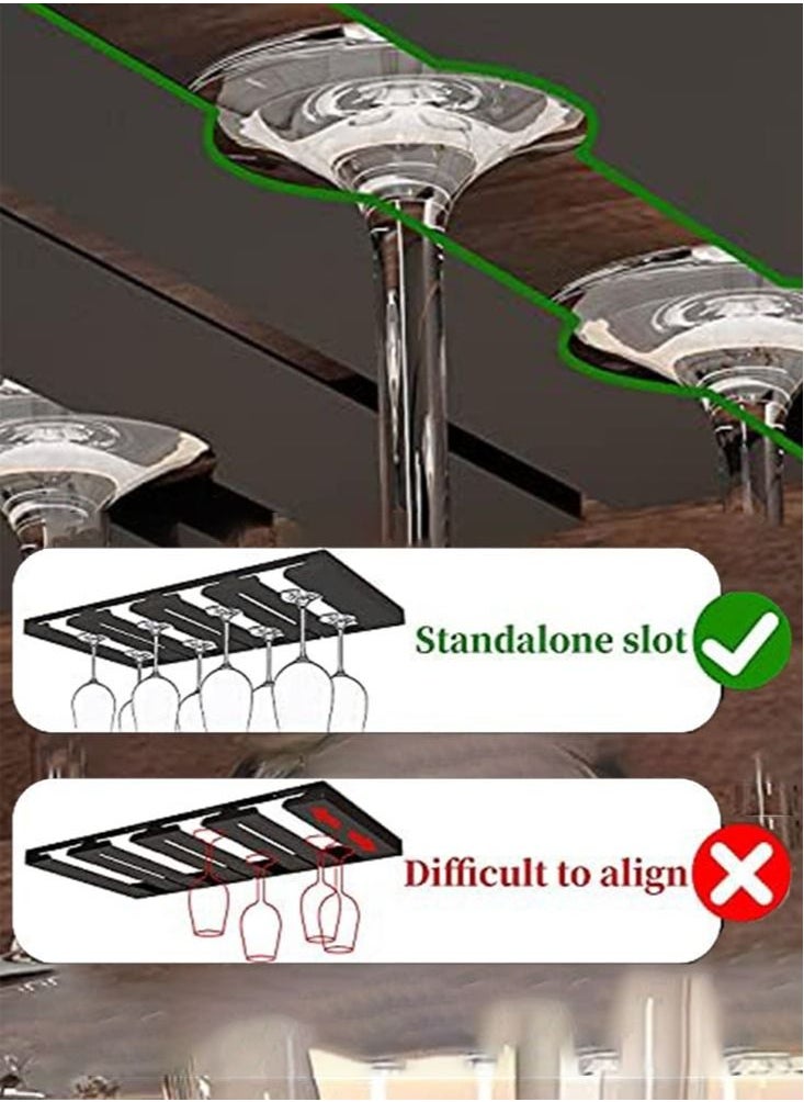 Perfii - Wine Glass Holder Under Cabinet with 3 Hooks for Hanging 12 Glasses and 4 Rows Wine Glass Rack Drying and Storage Home Decor - Image 1