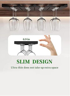 Perfii Wine Glass Holder Under Cabinet with 3 Hooks for Hanging 12 Glasses and 4 Rows Wine Glass Rack Drying and Storage Home Decor  - Image 4
