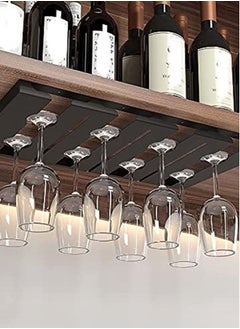 Perfii Wine Glass Holder Under Cabinet with 3 Hooks for Hanging 12 Glasses and 4 Rows Wine Glass Rack Drying and Storage Home Decor  - Image 2