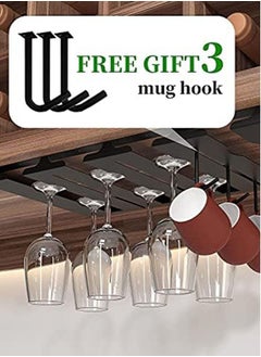 Perfii Wine Glass Holder Under Cabinet with 3 Hooks for Hanging 12 Glasses and 4 Rows Wine Glass Rack Drying and Storage Home Decor  - Image 3