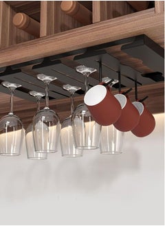 Perfii Wine Glass Holder Under Cabinet with 3 Hooks for Hanging 12 Glasses and 4 Rows Wine Glass Rack Drying and Storage Home Decor  - Image 5