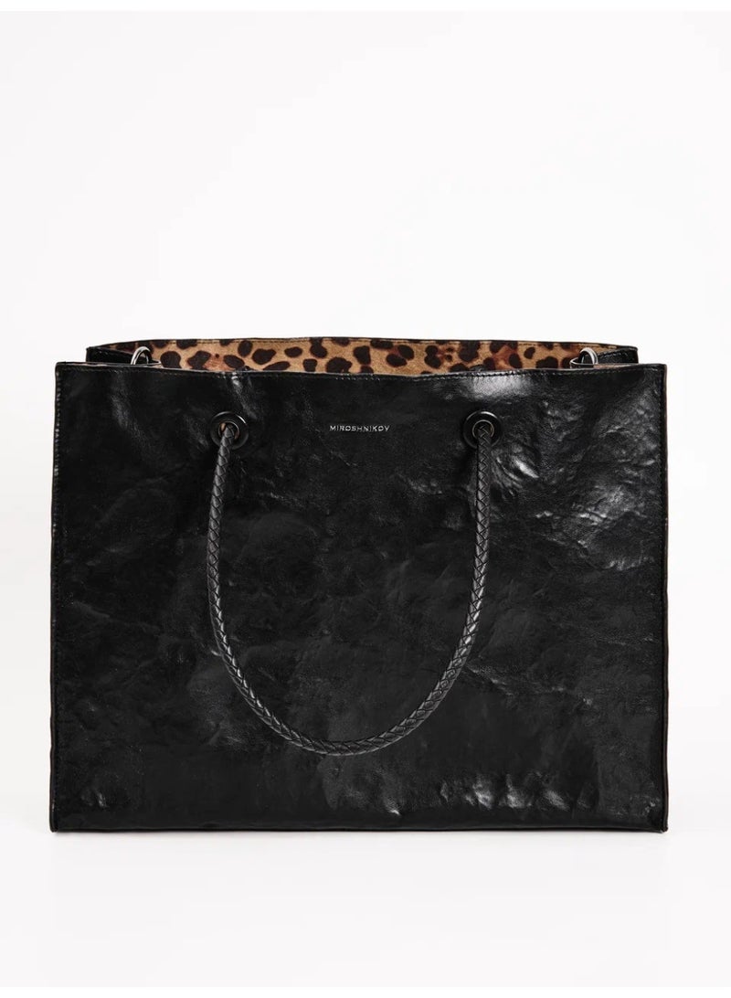 Miroshnikov Women’s Large Shopper Bag for Office & Work, Glossy PU Shoulder Tote, Memory Crinkle Effect, Spacious Lightweight Handbag, No Fastener, 40×31×12 cm - Image 1