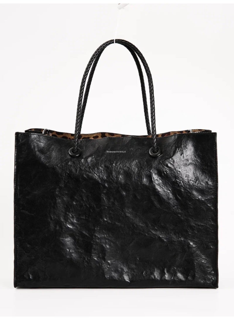 Miroshnikov Women’s Large Shopper Bag for Office & Work, Glossy PU Shoulder Tote, Memory Crinkle Effect, Spacious Lightweight Handbag, No Fastener, 40×31×12 cm - Image 4