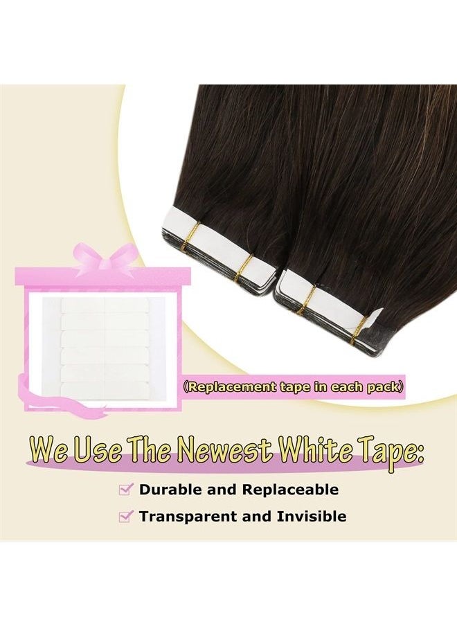 Ve Sunny Tape in Hair Extensions Human Hair Brown Balayage VeSunny Tape Hair Extensions Remy Balayage Darkest Brown Ombre Light Brown Human Hair Tape ins Extensions Brown Long Hair 10pcs 25g 24inch  - Image 5