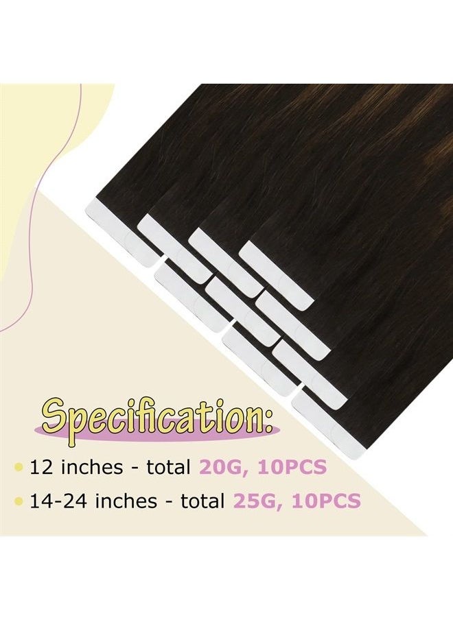 Ve Sunny Tape in Hair Extensions Human Hair Brown Balayage VeSunny Tape Hair Extensions Remy Balayage Darkest Brown Ombre Light Brown Human Hair Tape ins Extensions Brown Long Hair 10pcs 25g 24inch  - Image 4