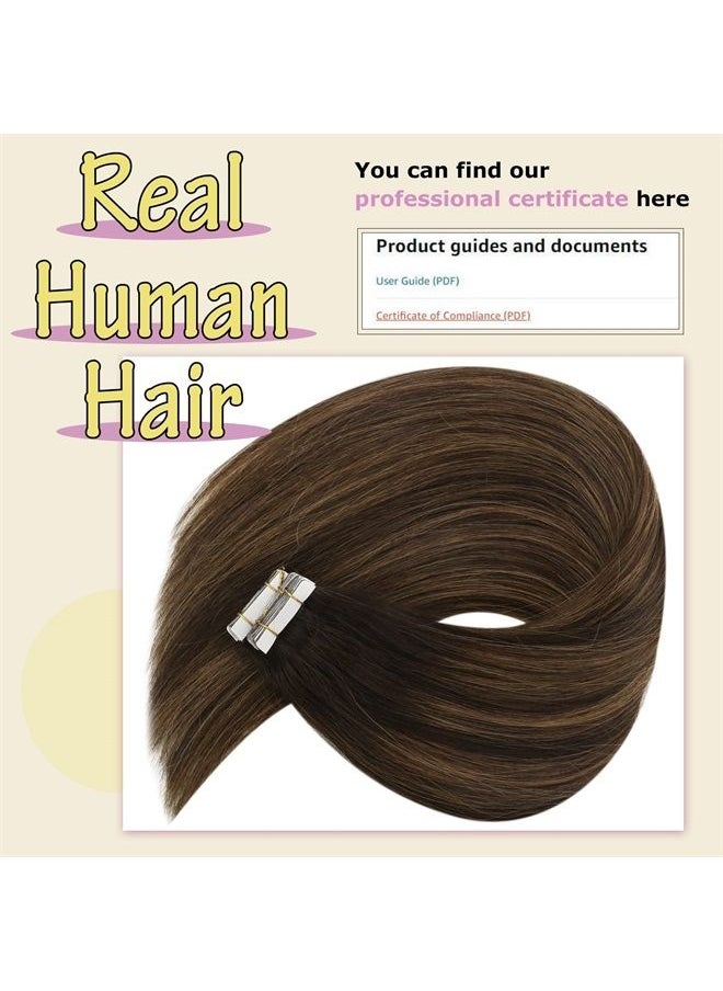 Ve Sunny Tape in Hair Extensions Human Hair Brown Balayage VeSunny Tape Hair Extensions Remy Balayage Darkest Brown Ombre Light Brown Human Hair Tape ins Extensions Brown Long Hair 10pcs 25g 24inch  - Image 2