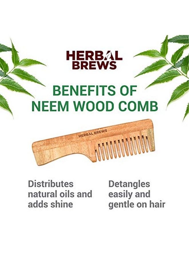 HERBAL BREWS - Desi Neem Wooden Comb for Women & Men | Hair Growth | AntiBacterial Dandruff Remover & Hair Styling Comb | Handcrafted (Set of 3) - Image 1