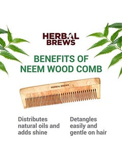 HERBAL BREWS Desi Neem Wooden Comb for Women & Men | Hair Growth | AntiBacterial Dandruff Remover & Hair Styling Comb | Handcrafted (Set of 3)  - Image 3