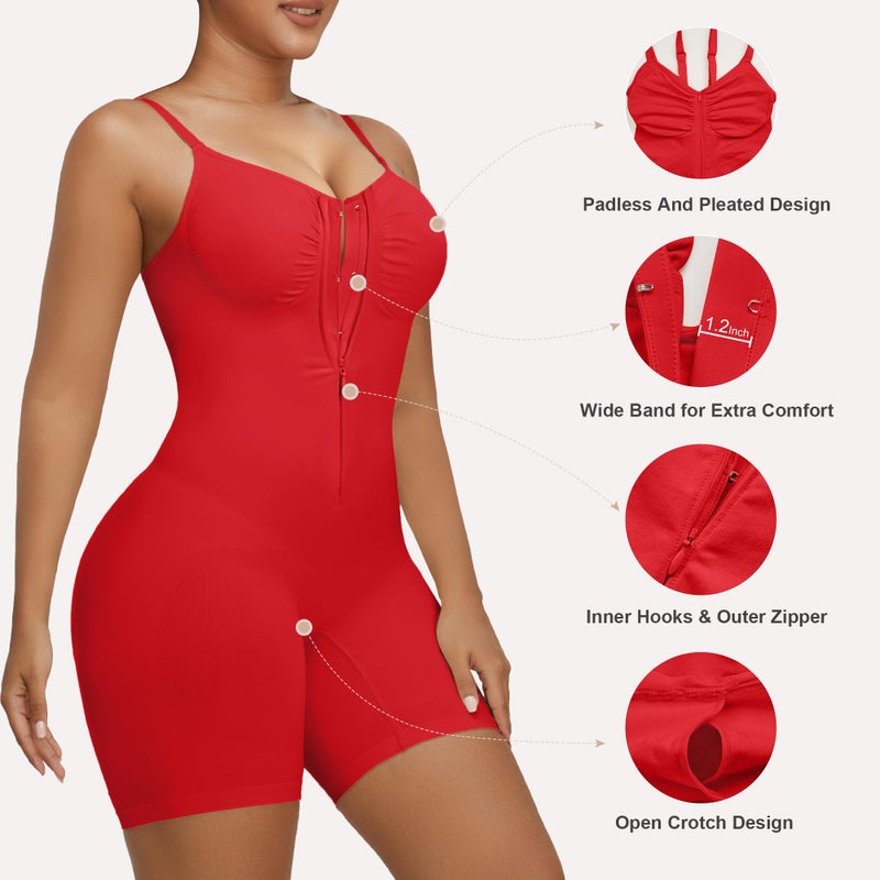 SHAPERX Women's Shapewear Bodysuit Tummy Control Seamless Zip-Up Body Shaper Waist Defining Silhouette,SZ5862-Red-2XL - Image 4