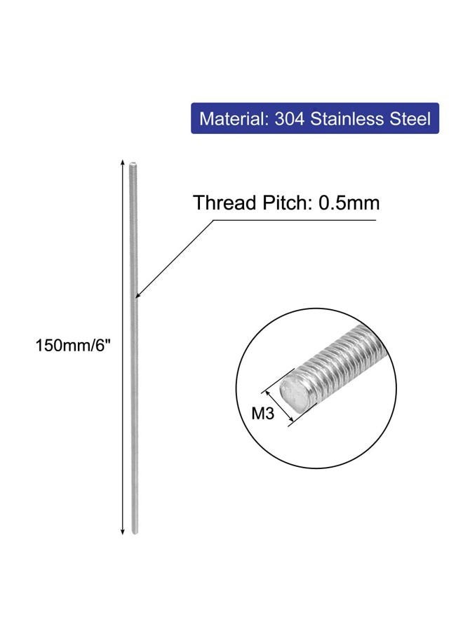 uxcell a16071500ux0035 M3 x 150mm 0.5mm Pitch 304 Stainless Steel Fully Threaded Rods Fasteners (Pack of 10) - Image 2