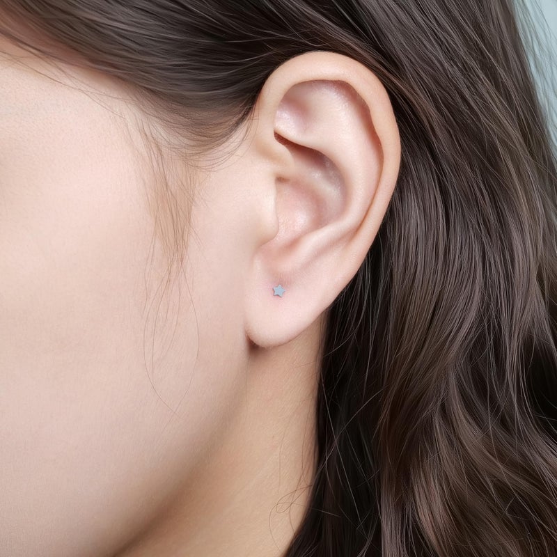 limerencia Titanium Threadless Flat Back Earrings Stud, 20G Press Fit Titanium Push Pop in Cartilage Tragus Labret Lip Medusa Conch Body Piercing Jewelry Hypoallergenic for Women Men(Star Silver) - Image 4