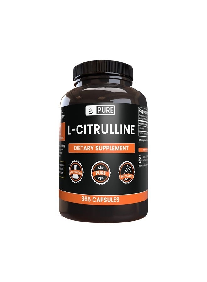 PURE ORIGINAL INGREDIENTS مكونات أصلية نقية L-سيترولين (365 كبسولة) بدون مغنيسيوم أو حشوات أرز، دائمًا نقية، مختبرة في المختبر - Image 1
