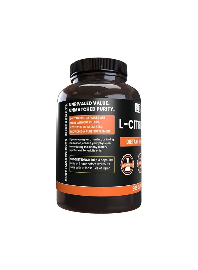 PURE ORIGINAL INGREDIENTS مكونات أصلية نقية L-سيترولين (365 كبسولة) بدون مغنيسيوم أو حشوات أرز، دائمًا نقية، مختبرة في المختبر - Image 3