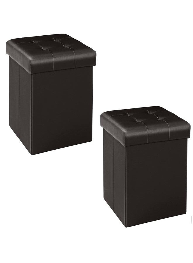 B FSOBEIIALEO Storage Ottoman Small Cube Foot Rest Seat Faux Leather, Brown 12.6"X12.6"X12.6" (2 Pack) - Image 1