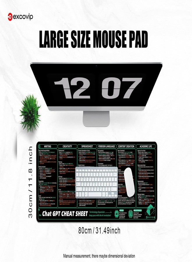 excovip Commands Shortcuts Mouse Pad for ChatGPT-80x30x0.2 cm Extended Large Cheat Sheet Mousepad PC Office Spreadsheet Keyboard Mouse Mat Non-Slip Stitched Edge 0447 - Image 3
