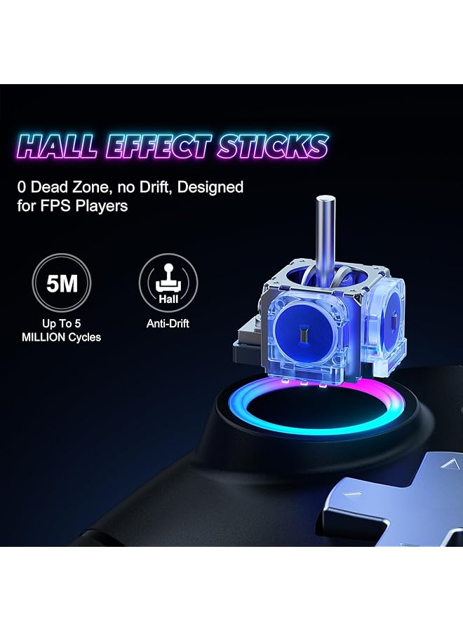 كاست ويف مجموعة من 2 وحدة تحكم لاسلكية RGB لجهاز Switch Lite OLED/Pc Steam/Android مزودة ببلوتوث مع عصا تحكم بتأثير هول/أزرار خلفية بدون عصا Drift بدون منطقة ميتة تتضمن محول USB - Image 4