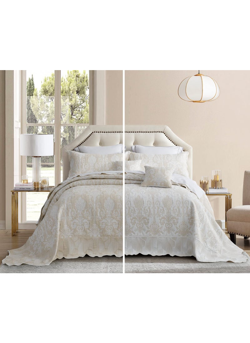 Blythease Blythease Oversized King Bedspread 128x120 Extra Wide Jacquard Matelasse Damask Pattern Design Lightweight Reversible 5 Piece 100 Microfiber Ivory 