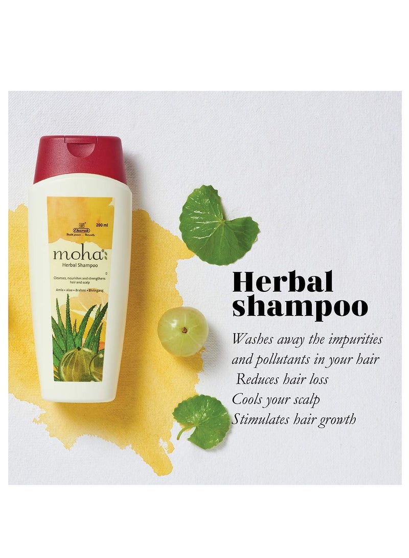 moha Herbal Hair Shampoo  Mild Shampoo For Daily Use For All Hair Types  Herbal Hair Cleanser With Benefits Of Amla Aloe Brahmi and Bhringaraj (200 ML) Pack of 1 - Image 2