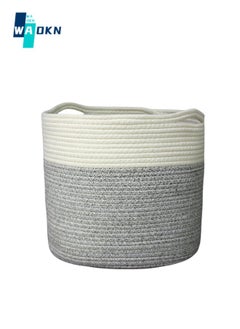 WAOKN Thickened Cotton and Linen Laundry Basket, Desktop Storage Basket Dirty Clothes Storage Basket, Home Storage Solution for Office, Bedroom, Closet, Toy and Laundry Room (White and Gray)  - Image 1