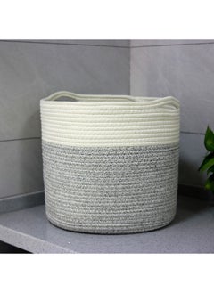 WAOKN Thickened Cotton and Linen Laundry Basket, Desktop Storage Basket Dirty Clothes Storage Basket, Home Storage Solution for Office, Bedroom, Closet, Toy and Laundry Room (White and Gray)  - Image 2