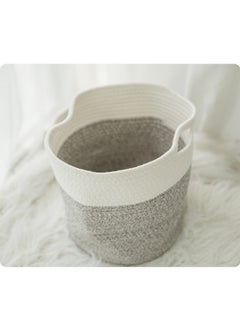 WAOKN Thickened Cotton and Linen Laundry Basket, Desktop Storage Basket Dirty Clothes Storage Basket, Home Storage Solution for Office, Bedroom, Closet, Toy and Laundry Room (White and Gray)  - Image 3