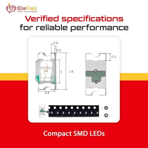 ElePak SMD 0603 LED Pak (100 Pcs) - Red, Green, Blue, Yellow, White 5 Colors - High Brightness Output - Electronic Components Kit - DIY Science Project, PCB Mounting, Backlighting - Image 5
