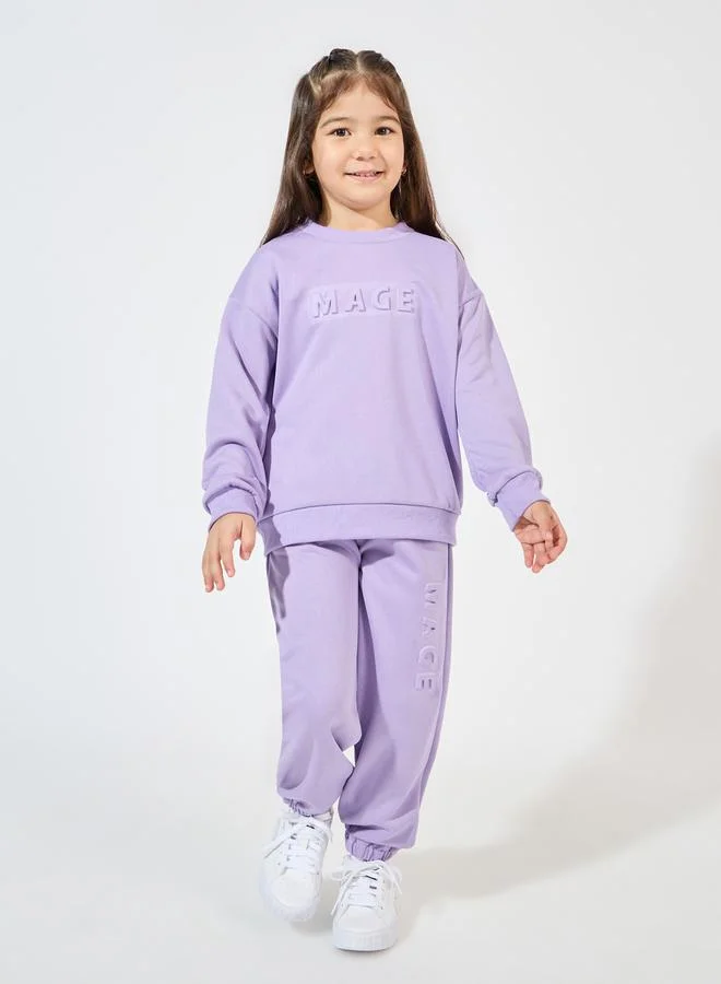 Styli Embossed Print Drop Shoulder Sweatshirt & Joggers Set