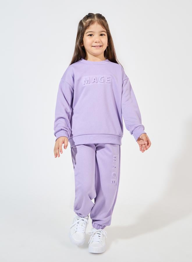 Styli Embossed Print Drop Shoulder Sweatshirt & Joggers Set  - Image 2